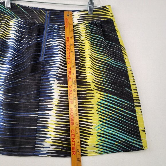 Ann Taylor Loft Abstract Print A-Line Skirt Zipper Blue Black Yellow Sz 8 - Picture 9 of 9